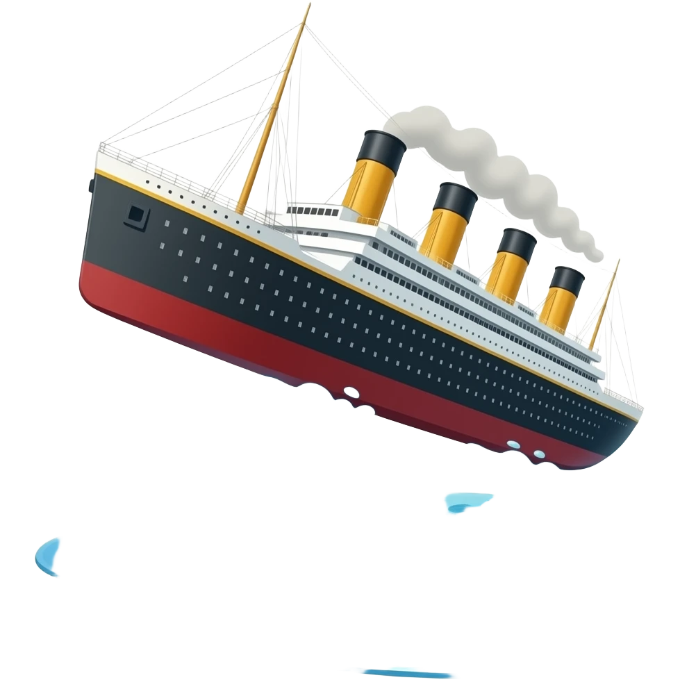 ship Titanic flies over a shallow puddle of water emoji
