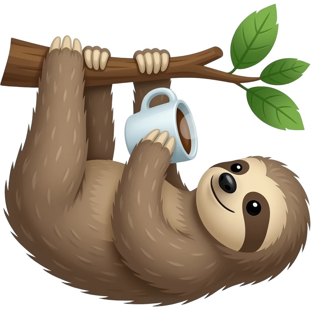 sloth morning coffee on the tree hanging emoji