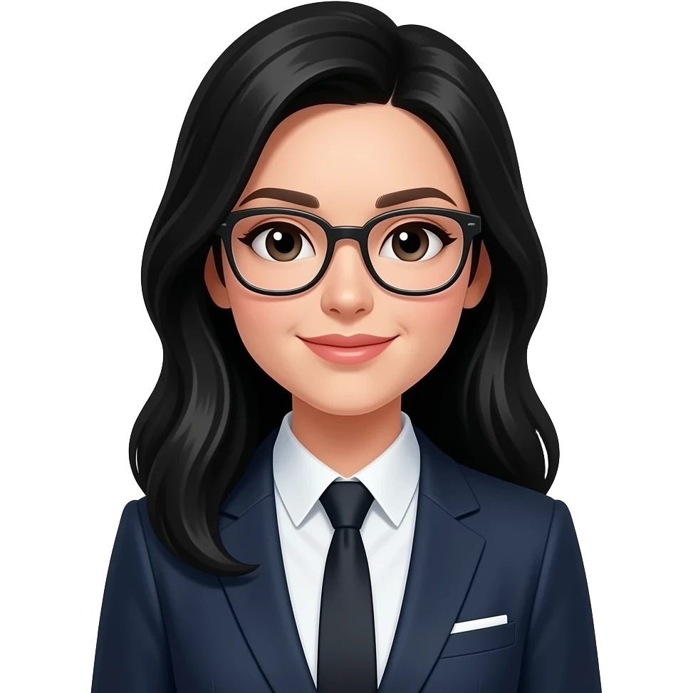 femme, cheveux longs noirs à lunette, tenue de bureau feminine emoji