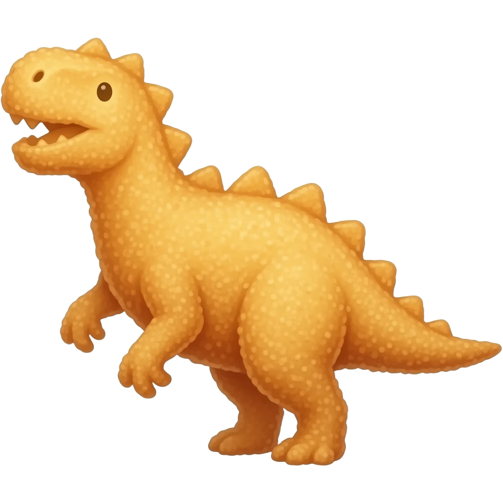 2D chicken nugget in the shape of a flat dinosaur silhouette with a crispy crust emoji
