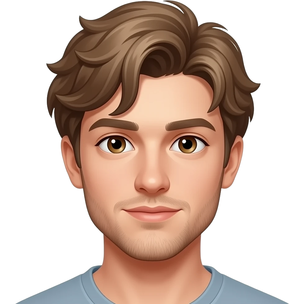 Stunning White boy with light brow wavy fair longer on one side of the forehead brown eyes light facial hairn emoji