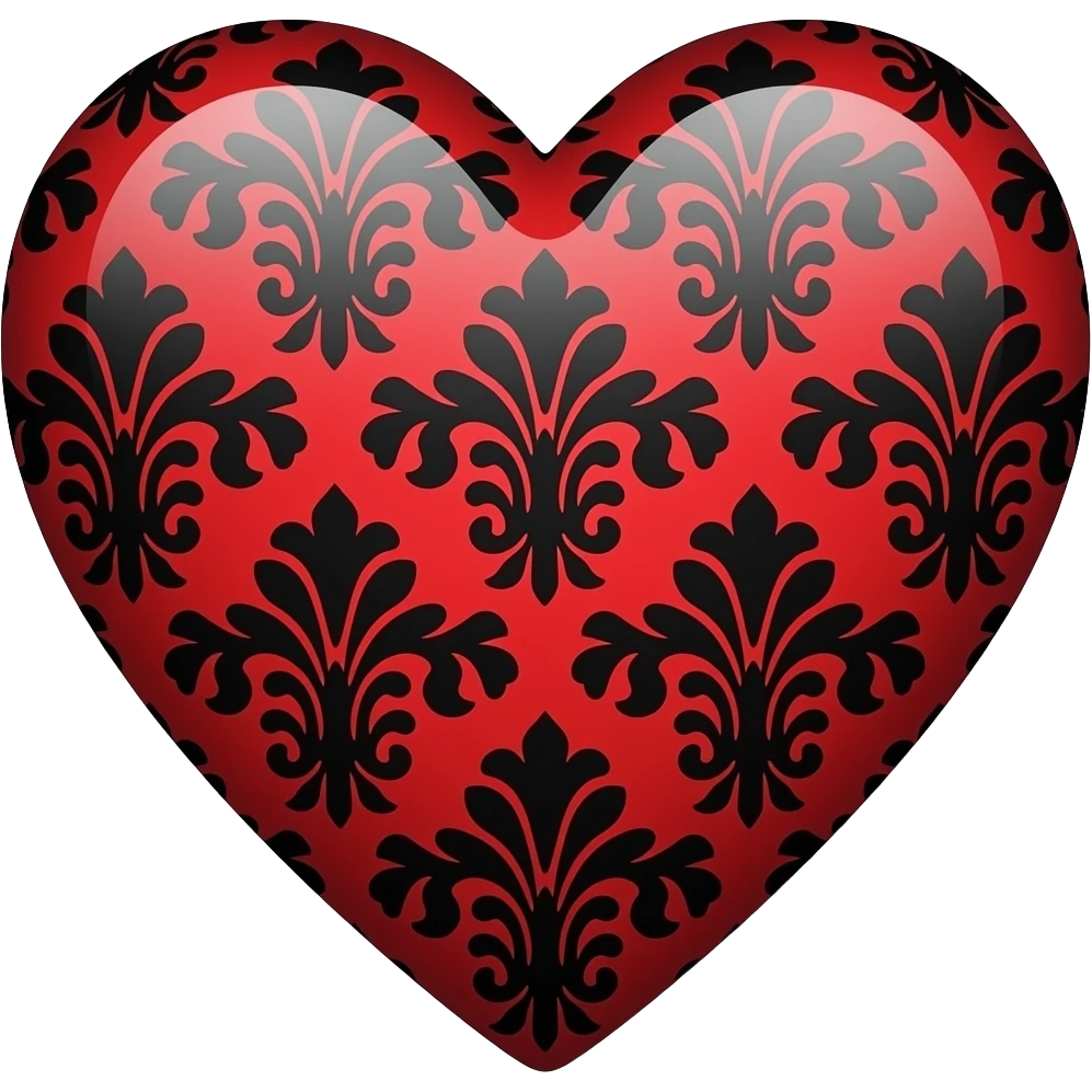 Vermillion Gothic emo edgy cool Heart with black damask pattern emoji