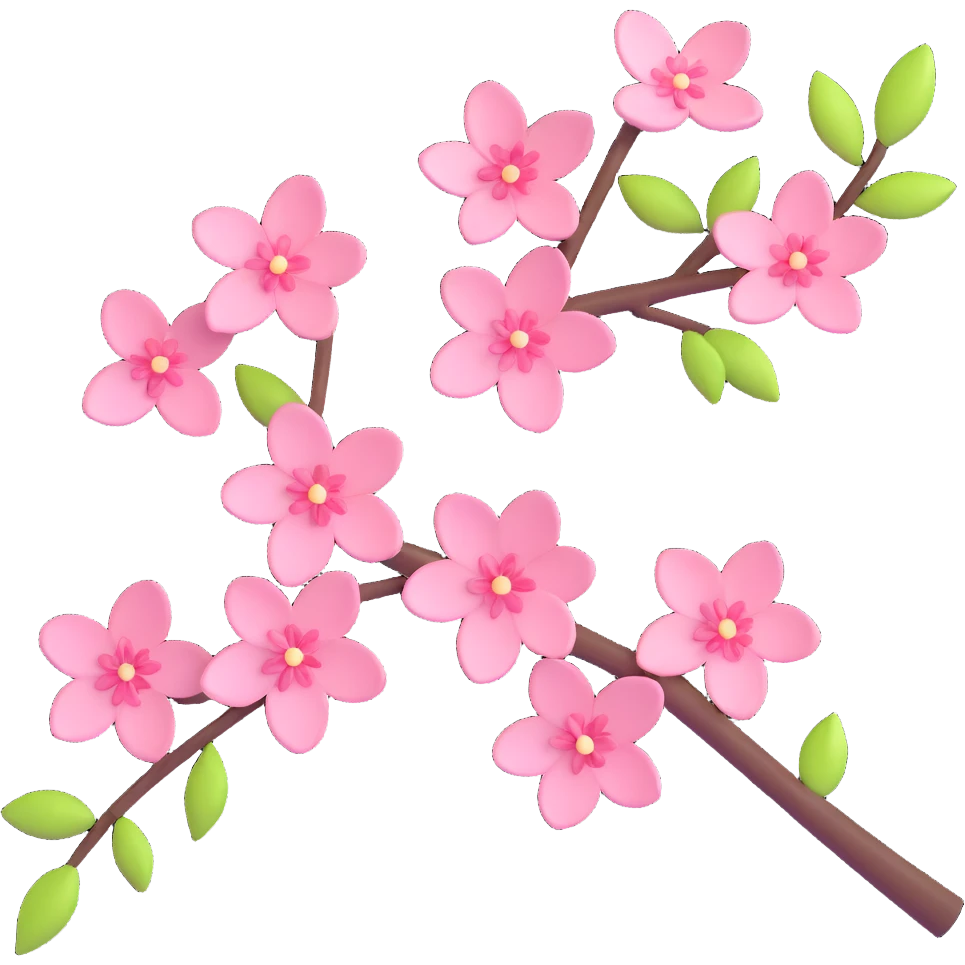 cherry blossom branch, high gloss, soft shadows, realistic and vibrant, minimalistic background emoji
