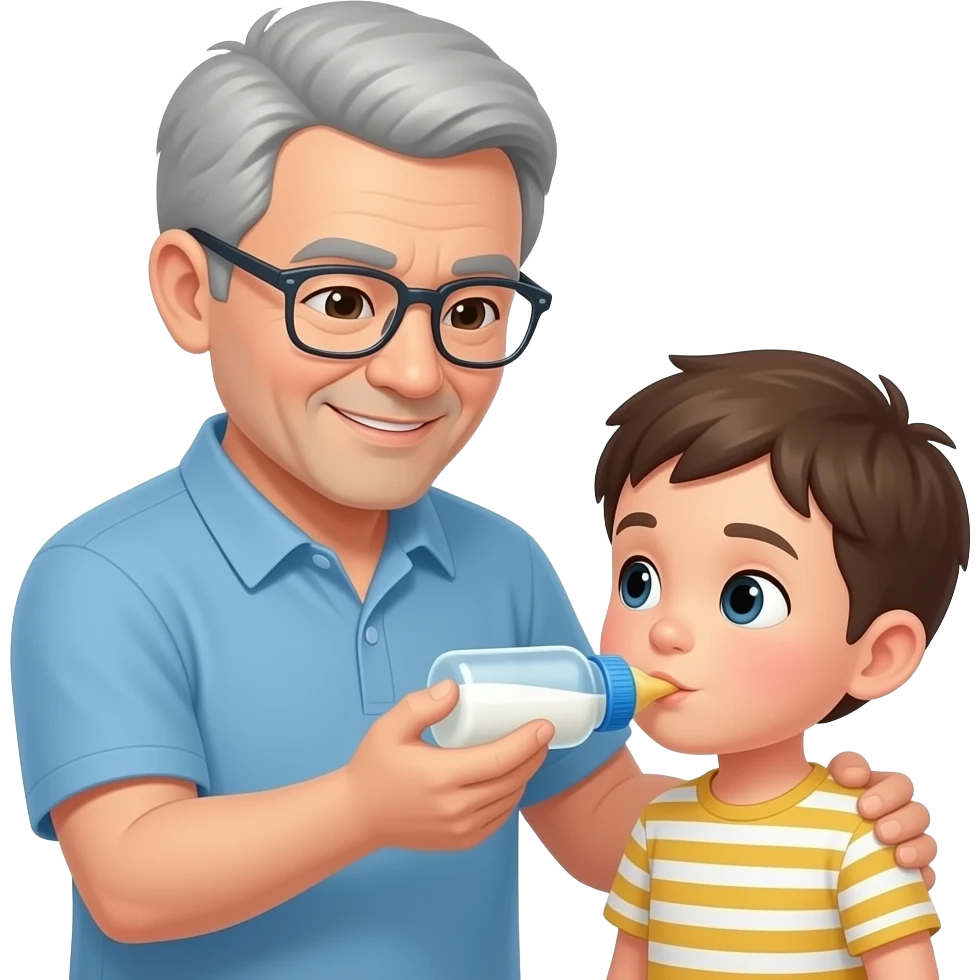 старший брат кормит младшего из бутылочки emoji