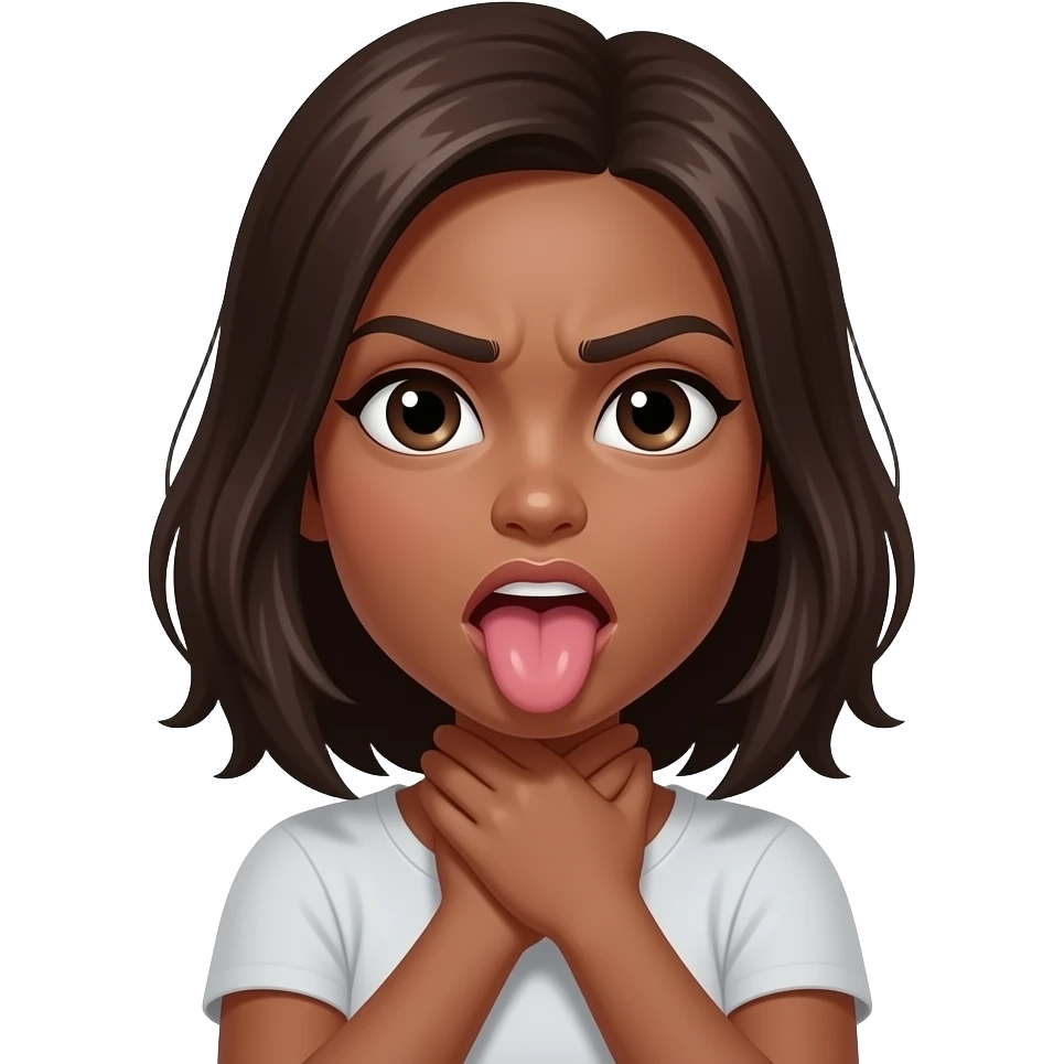 Angry Medium brown skin pretty girl Choking self with hands around neck With tongue sticking out emoji
