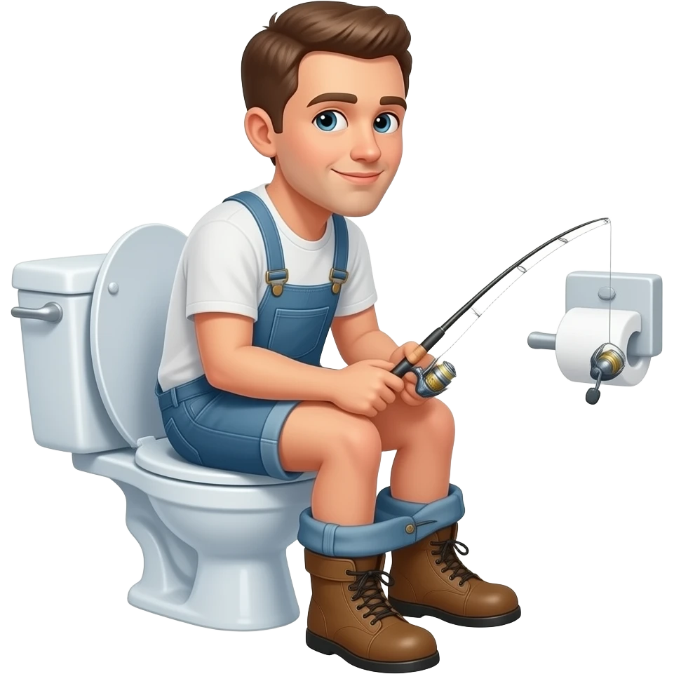 a guy on the toilet with just the fishing reel on the wall emoji