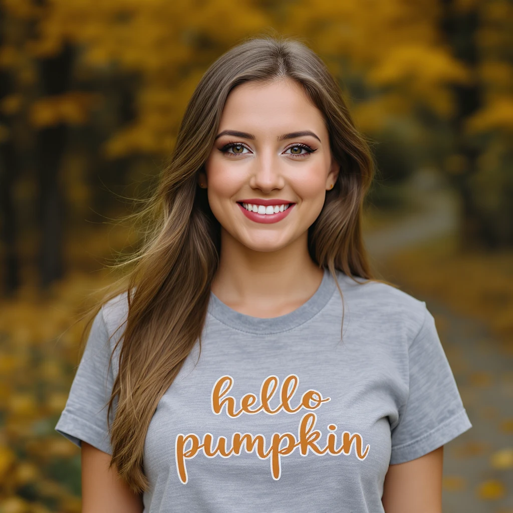 t shirt with print "hello pumpkin" emoji