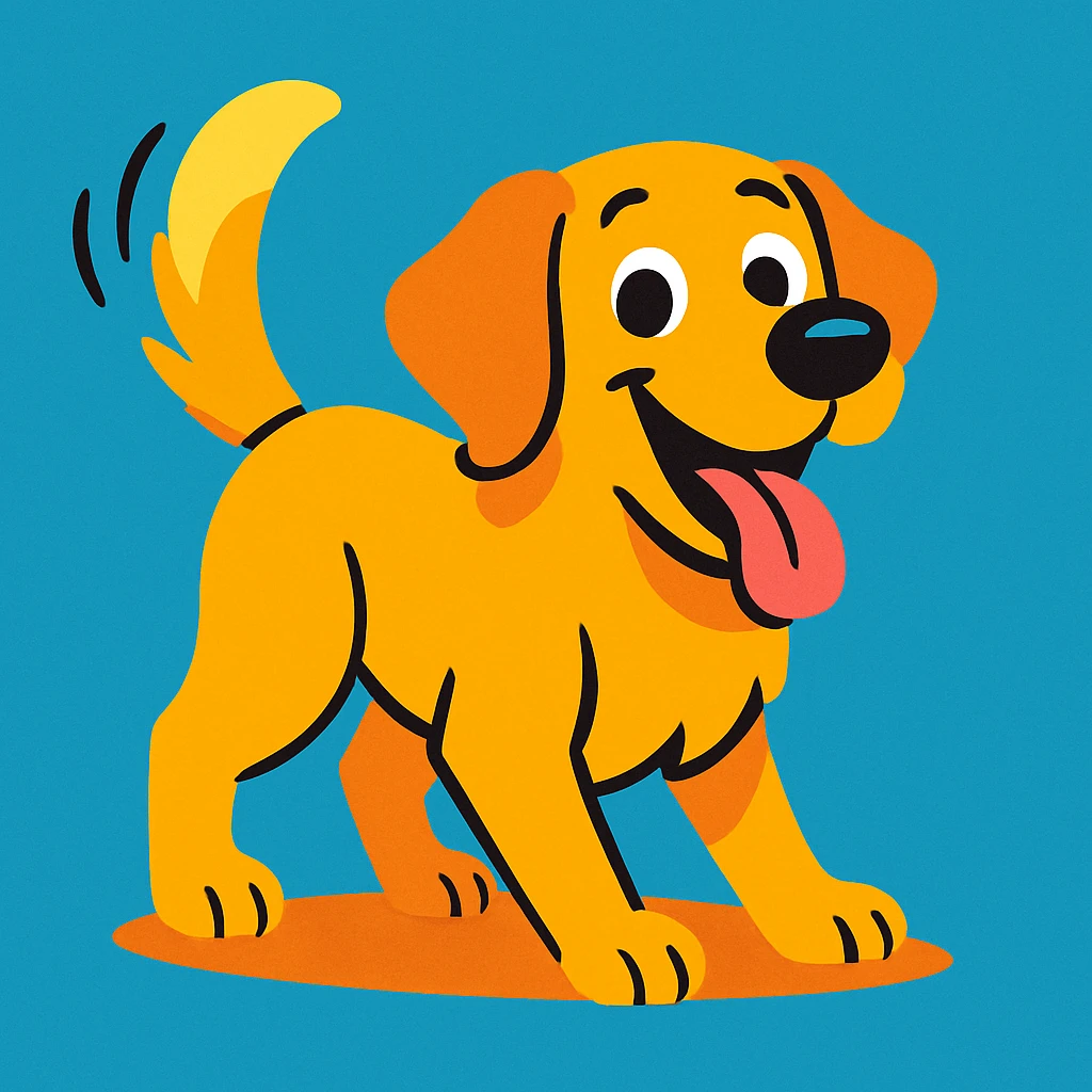 golden retriever, playful, wagging tail, cartoon style, simple background emoji