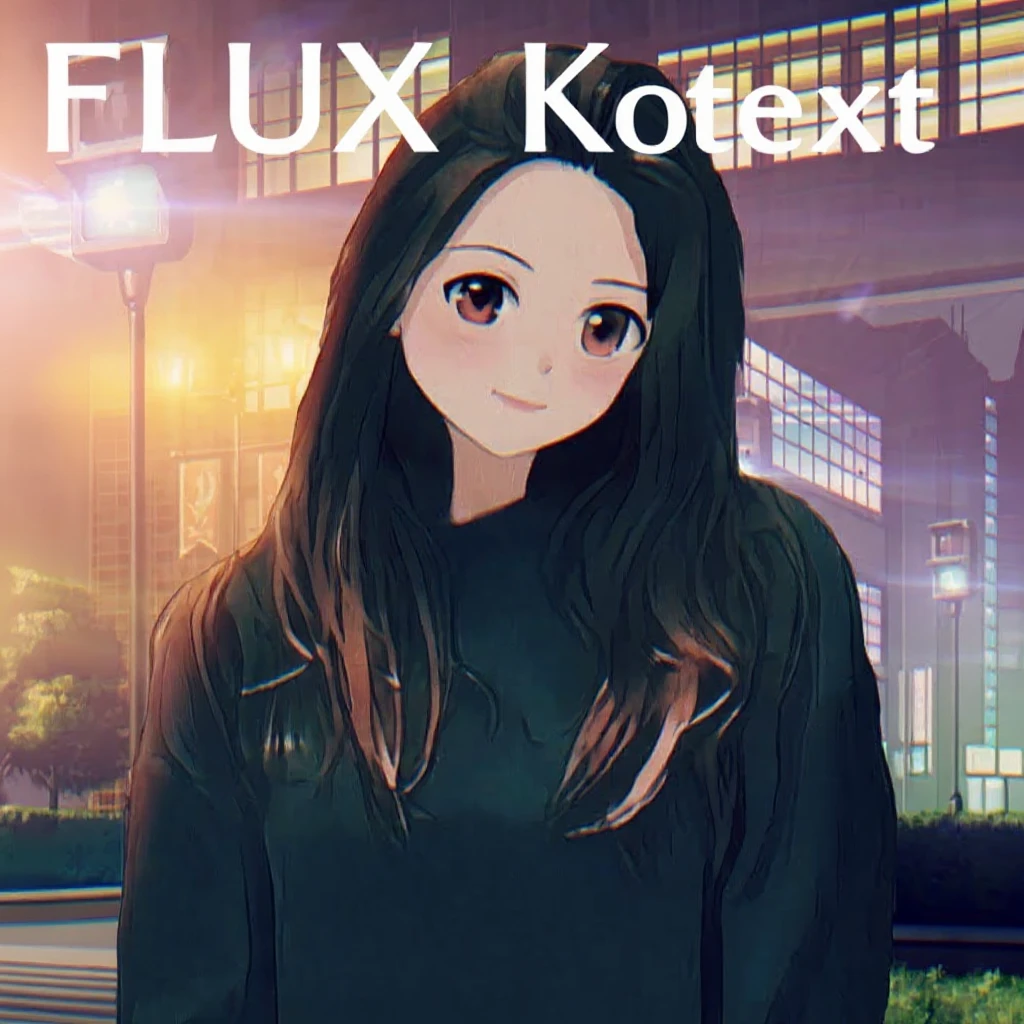 recreate this image and add logo of  text "FLUX Kontext" on top of it emoji