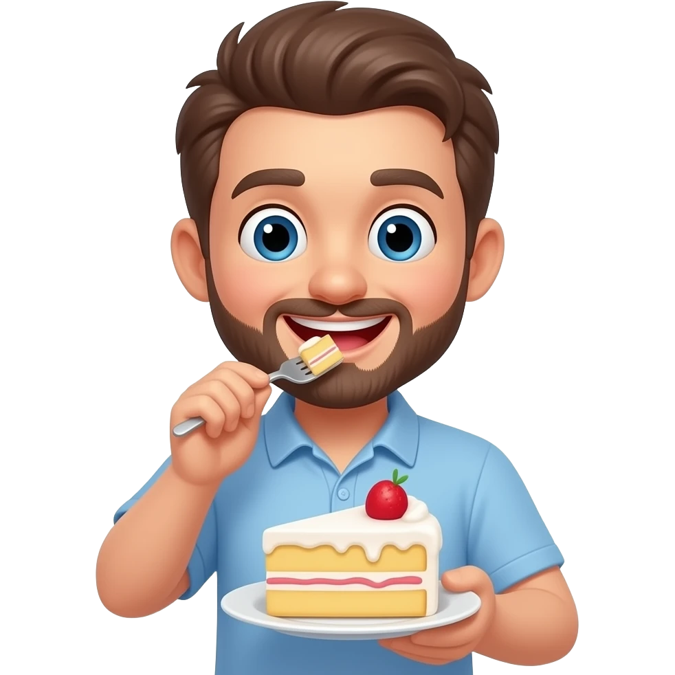 Smiley face emoji eating cake emoji