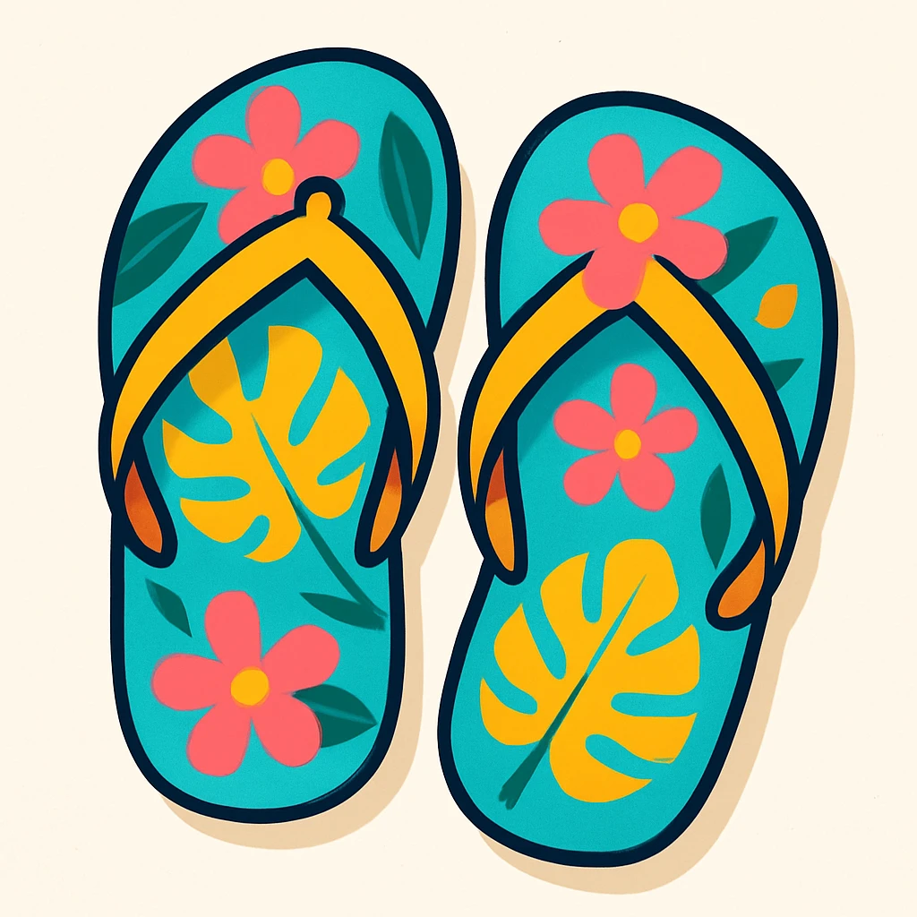pair of flip-flops with tropical patterns, cheerful and summery emoji