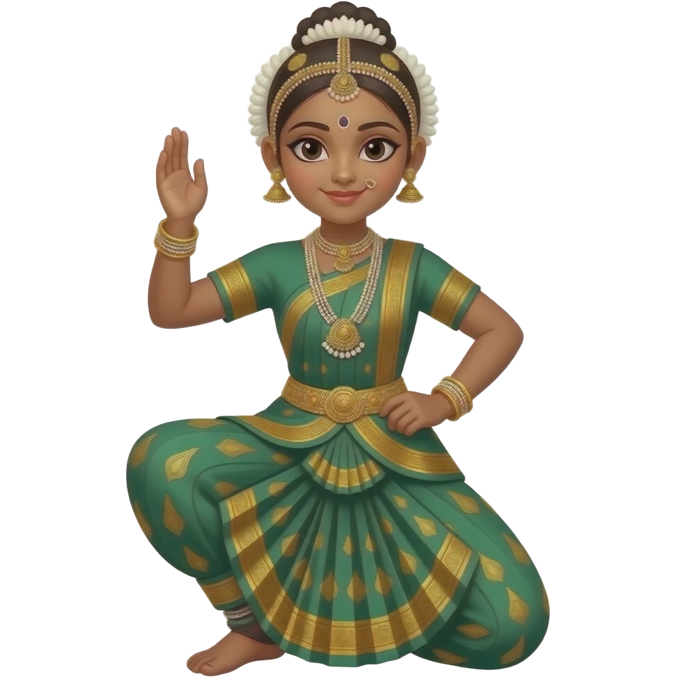 Light brown skin girl in a bharatnataym dress with actual bharatnatayam pose emoji