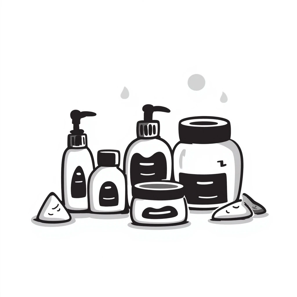 skincare products, casual, sketchy emoji