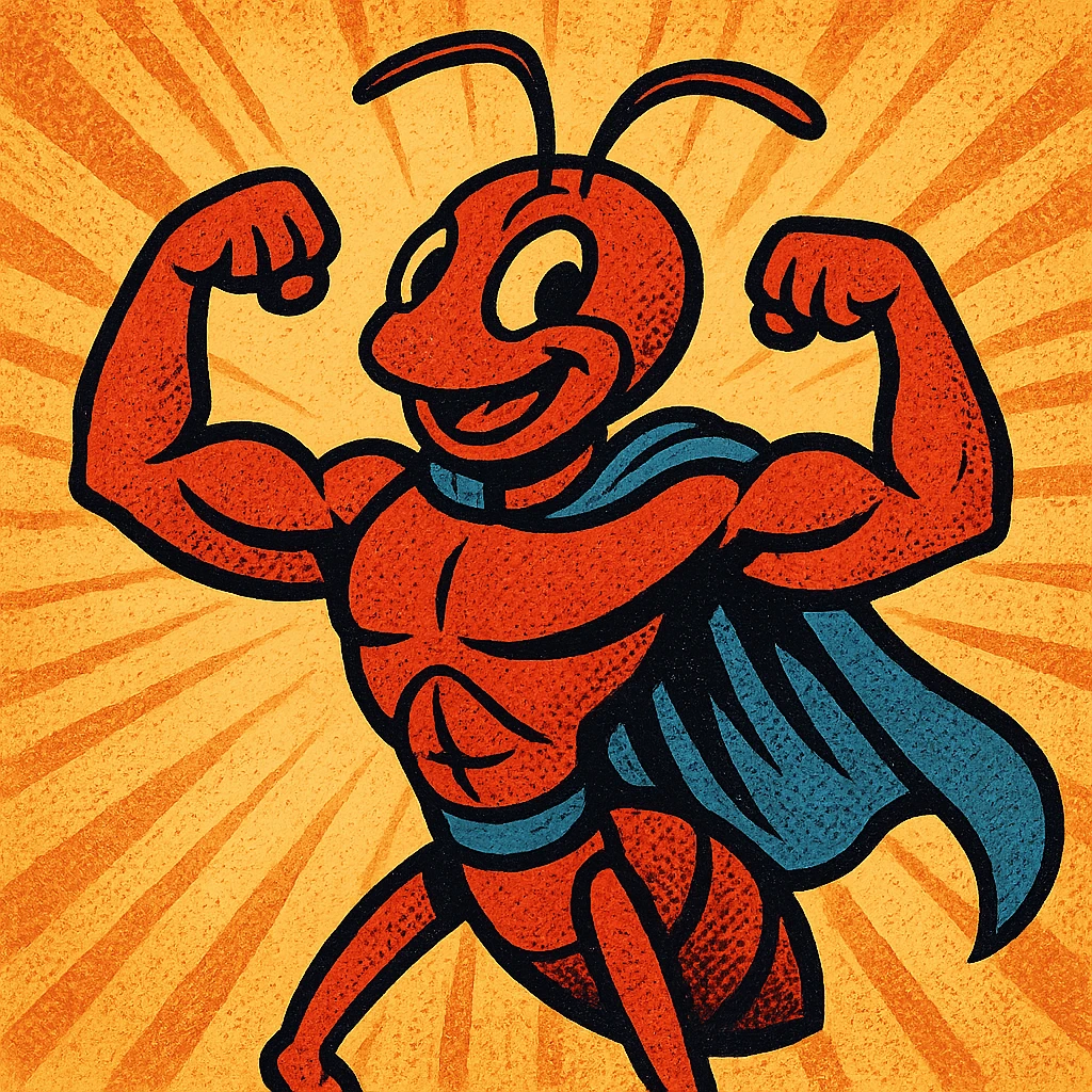 A picture of a cartoon any wearing a superhero cape and flexing its muscles emoji