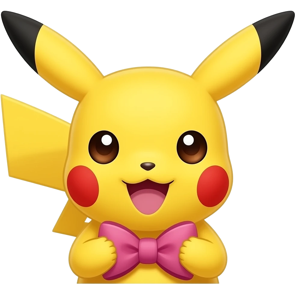 Flat design pikachu (head only with hands), holding a bow. emoji