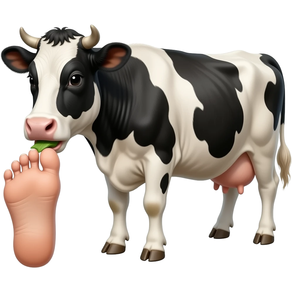 A cow eating a humans toe emoji