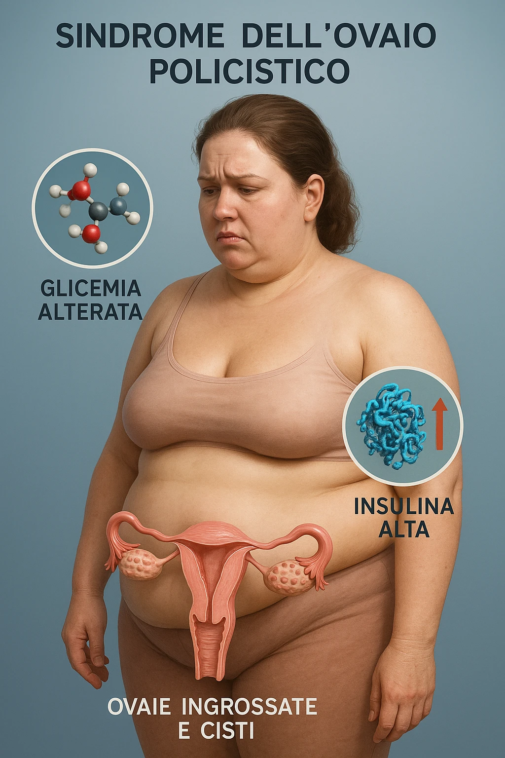 Donna con insulina fuori controllo  in 3D immagine medica donna pcos in italiano emoji