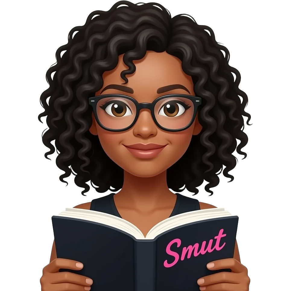 Sexy Smut book white female reader With curly black hair and glasses emoji