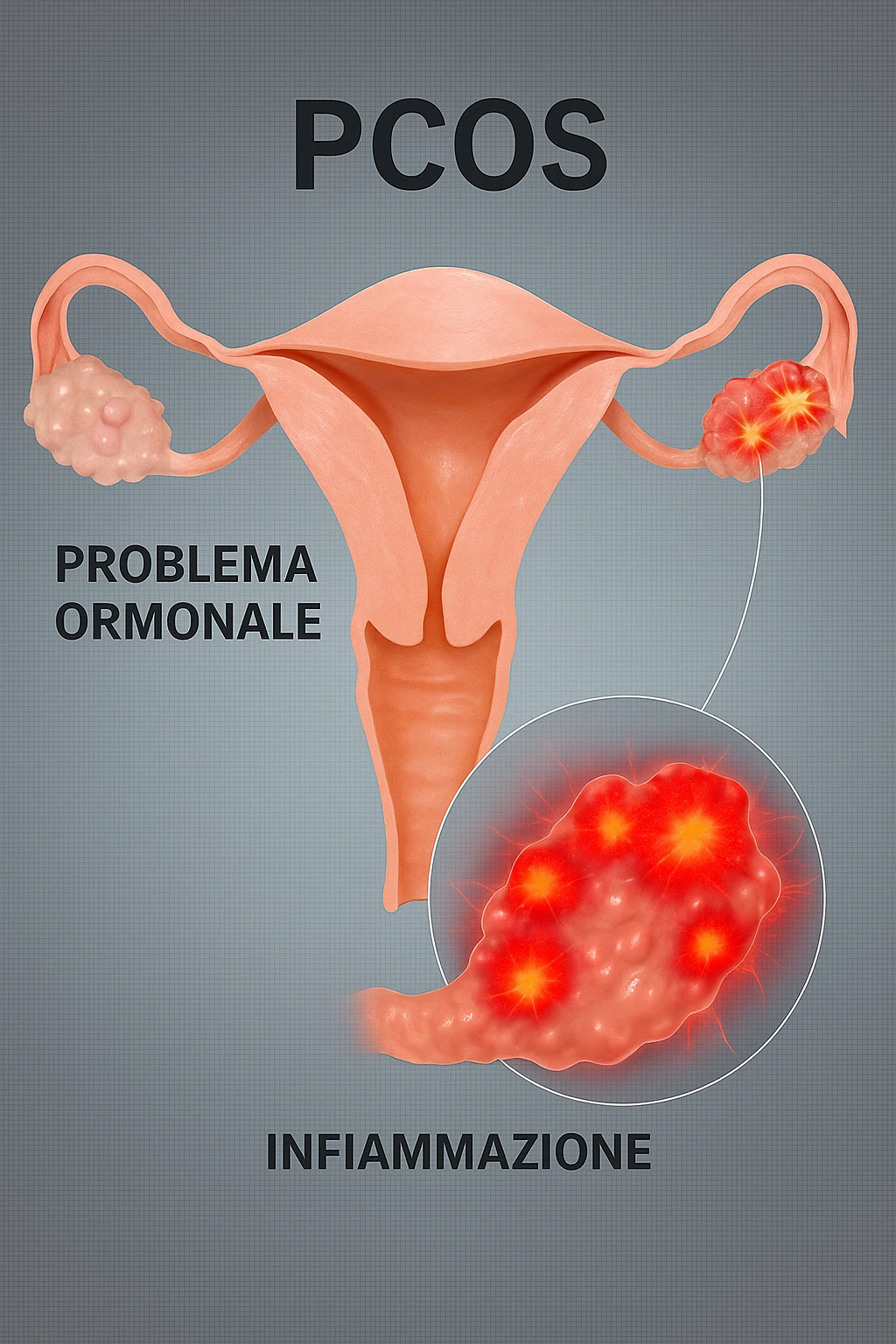 pcos con problema ormonale e infiammatorio SU DONNA in 3d in italiano emoji