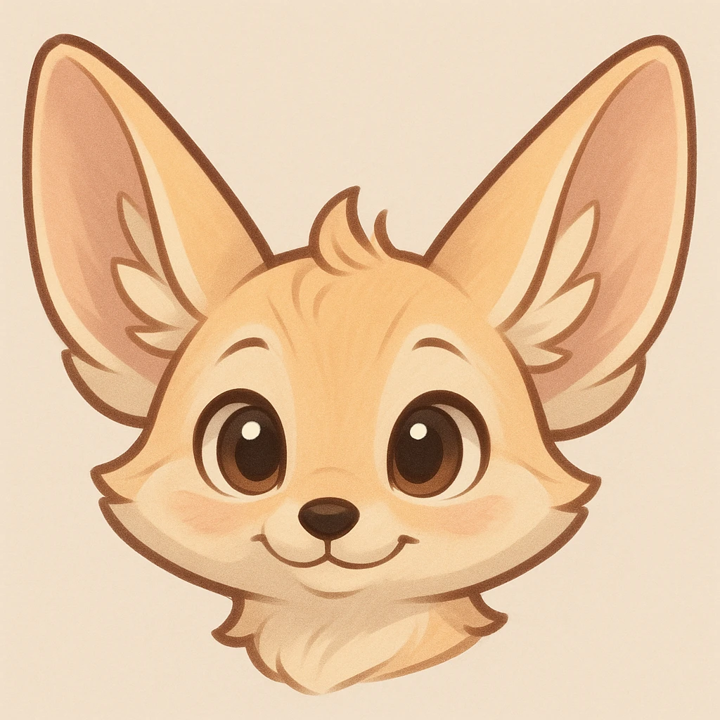 head of a fennec fox, stylized, cartoonish, big eyes, soft colors emoji