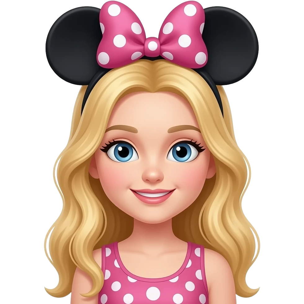 Gorgeous long blonde hair eye girl wearing pink Minnie Mouse ears emoji