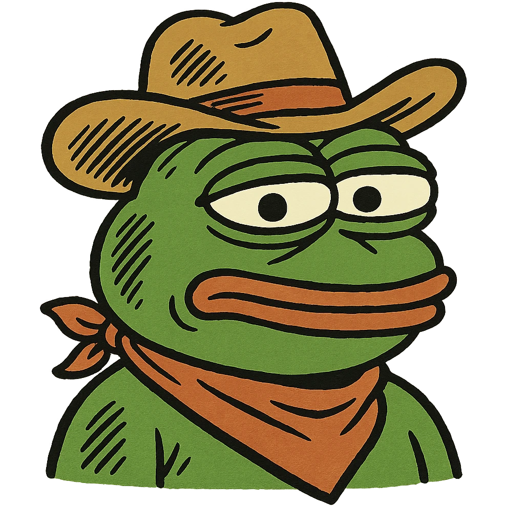 Pepe the Frog as a cowboy with hat and bandana emoji
