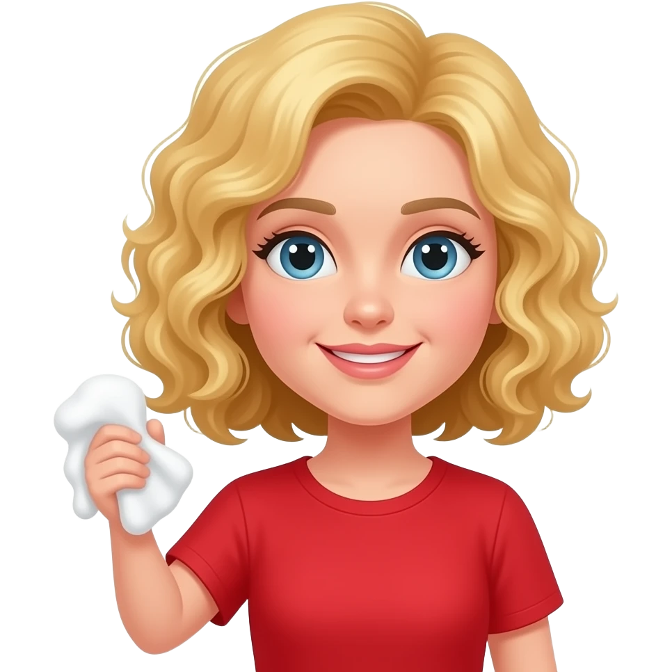 blonde curly bob cleaning in a red shirt emoji