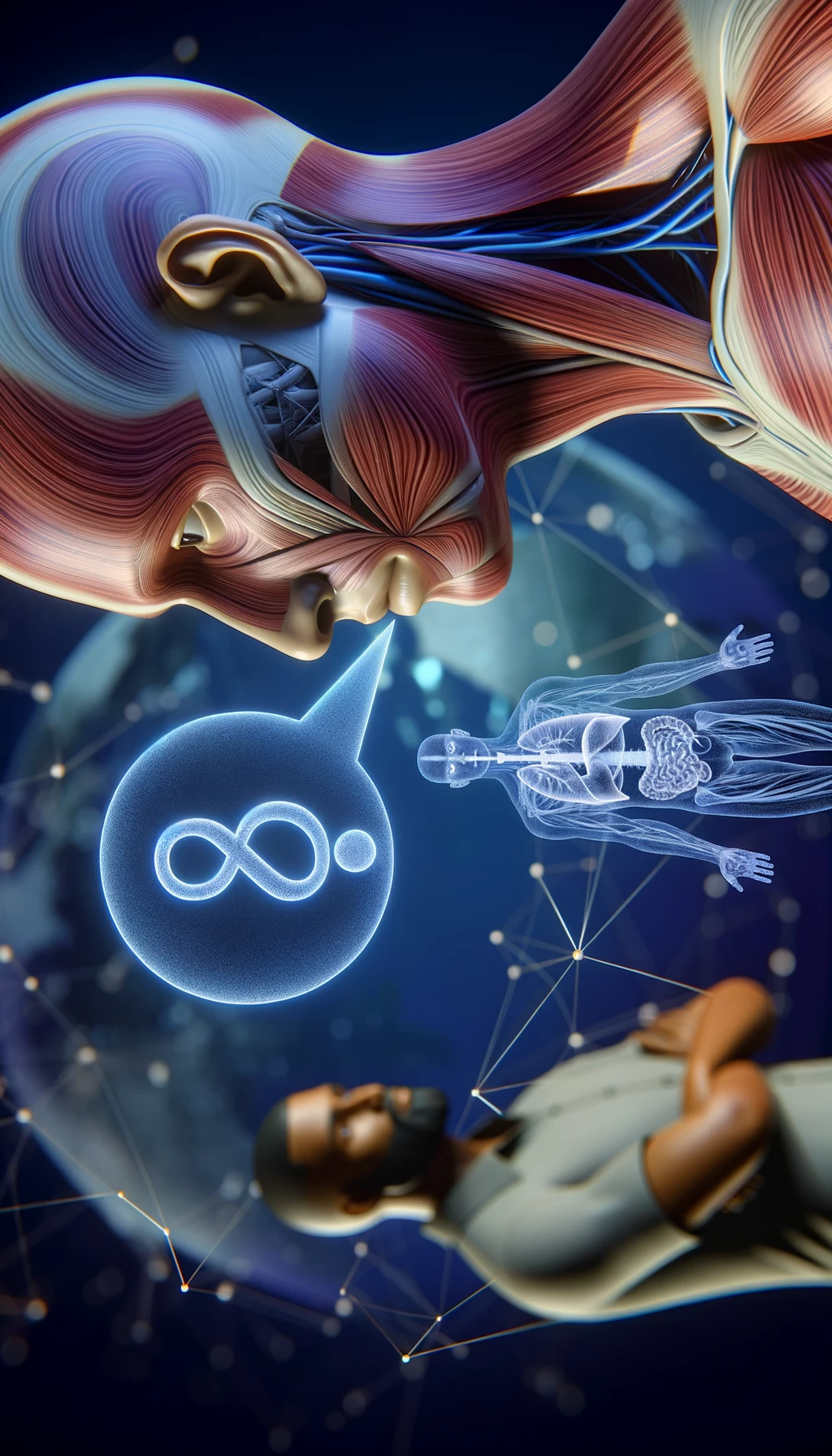 corpo umano anatomico che parla ma sopra di lui c'è il muto, un altra persona lo ascolta, immagine iperrealistica 4k emoji