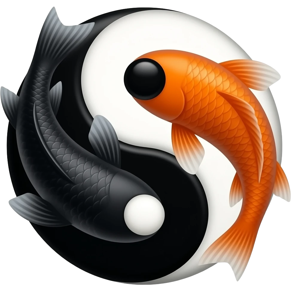 Two koi fishes like ying and yang, one more black but little bit of orange and the other the opposite emoji