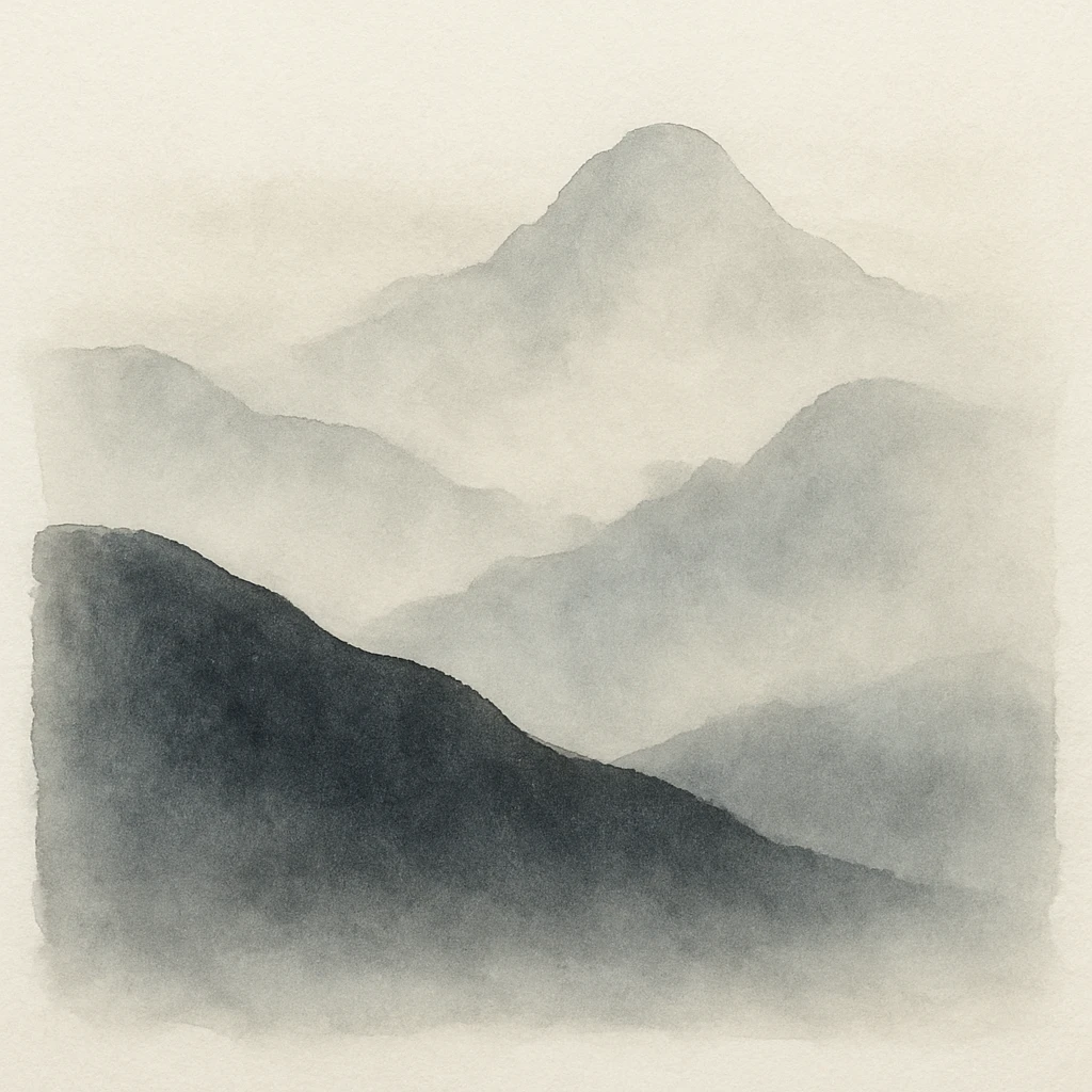 dark landscape painting, moody, dramatic lighting, misty mountains, deep shadows, painterly style emoji