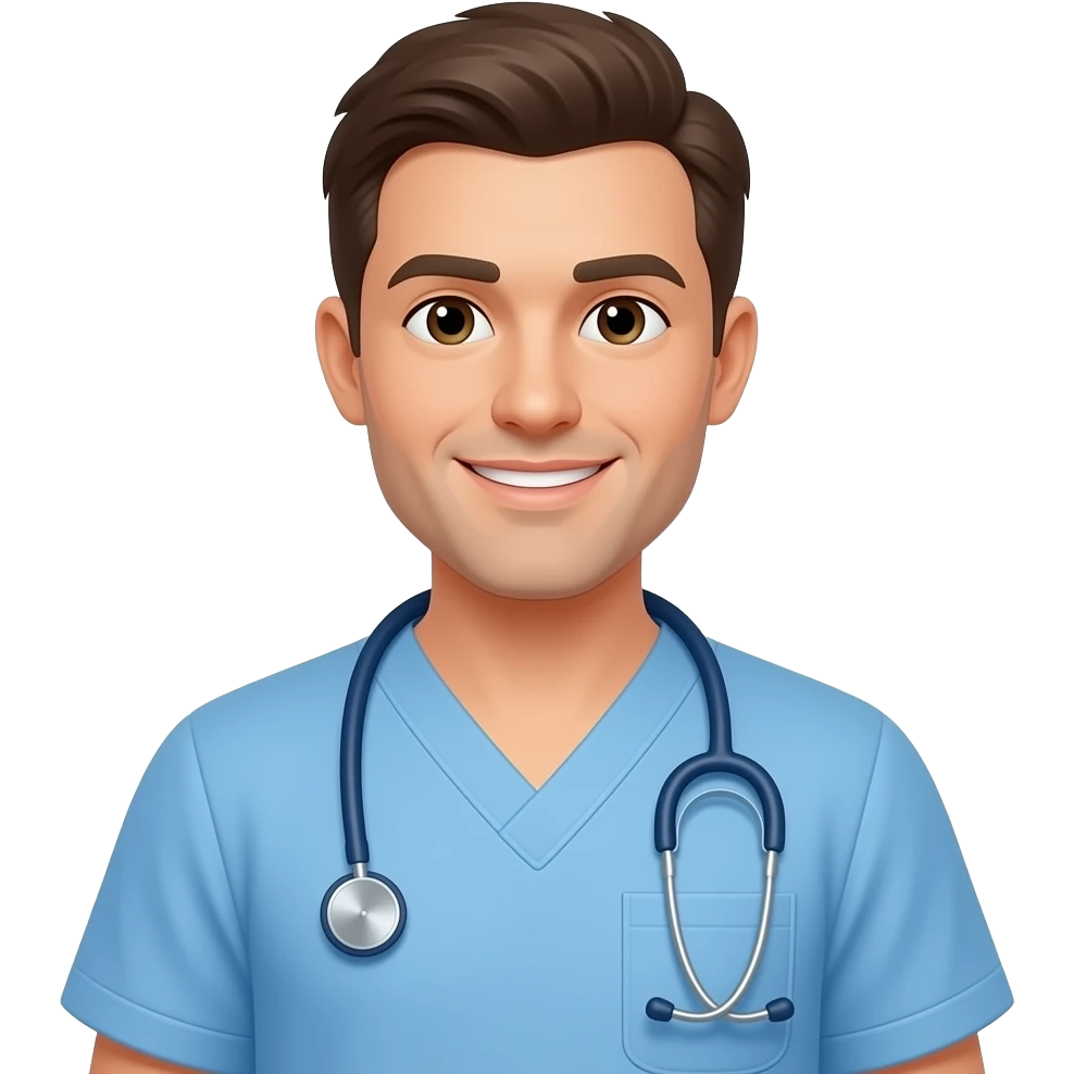 male occupational therapist standing looking friendly emoji
