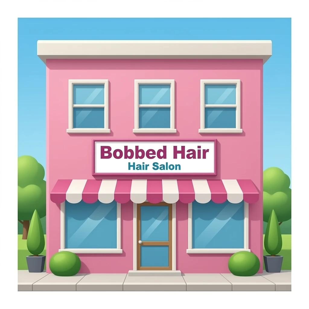 Pink building Bobbed hair signboard  name Hair Salon emoji