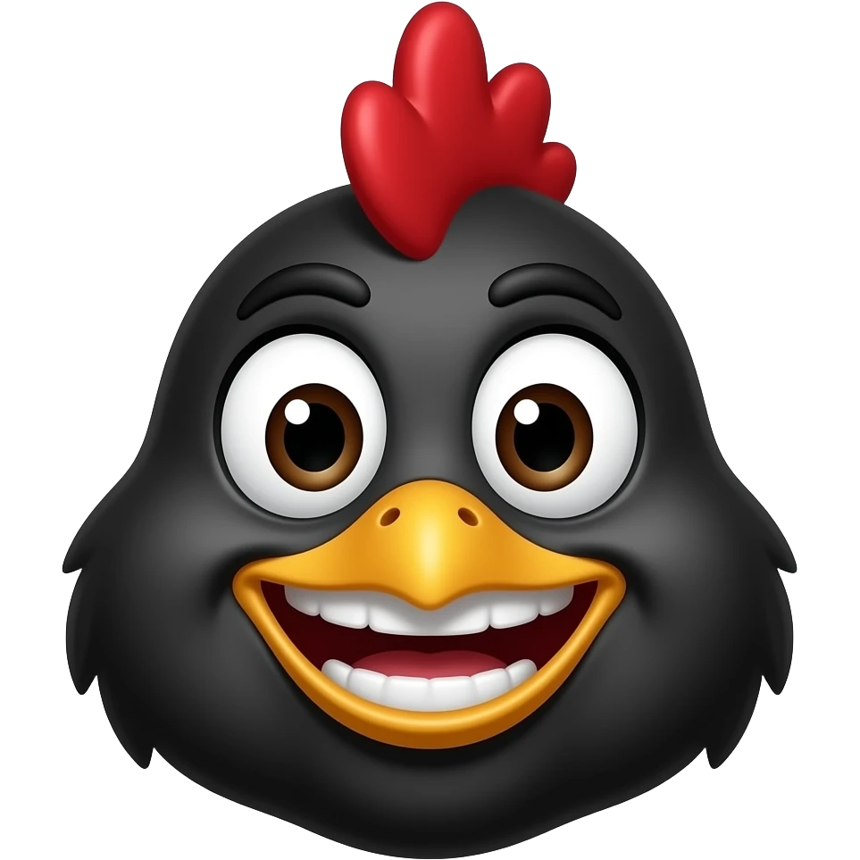 Black chicken animated face smiling with teeth showing and with one Brow lifted showing off human butt cheeks emoji