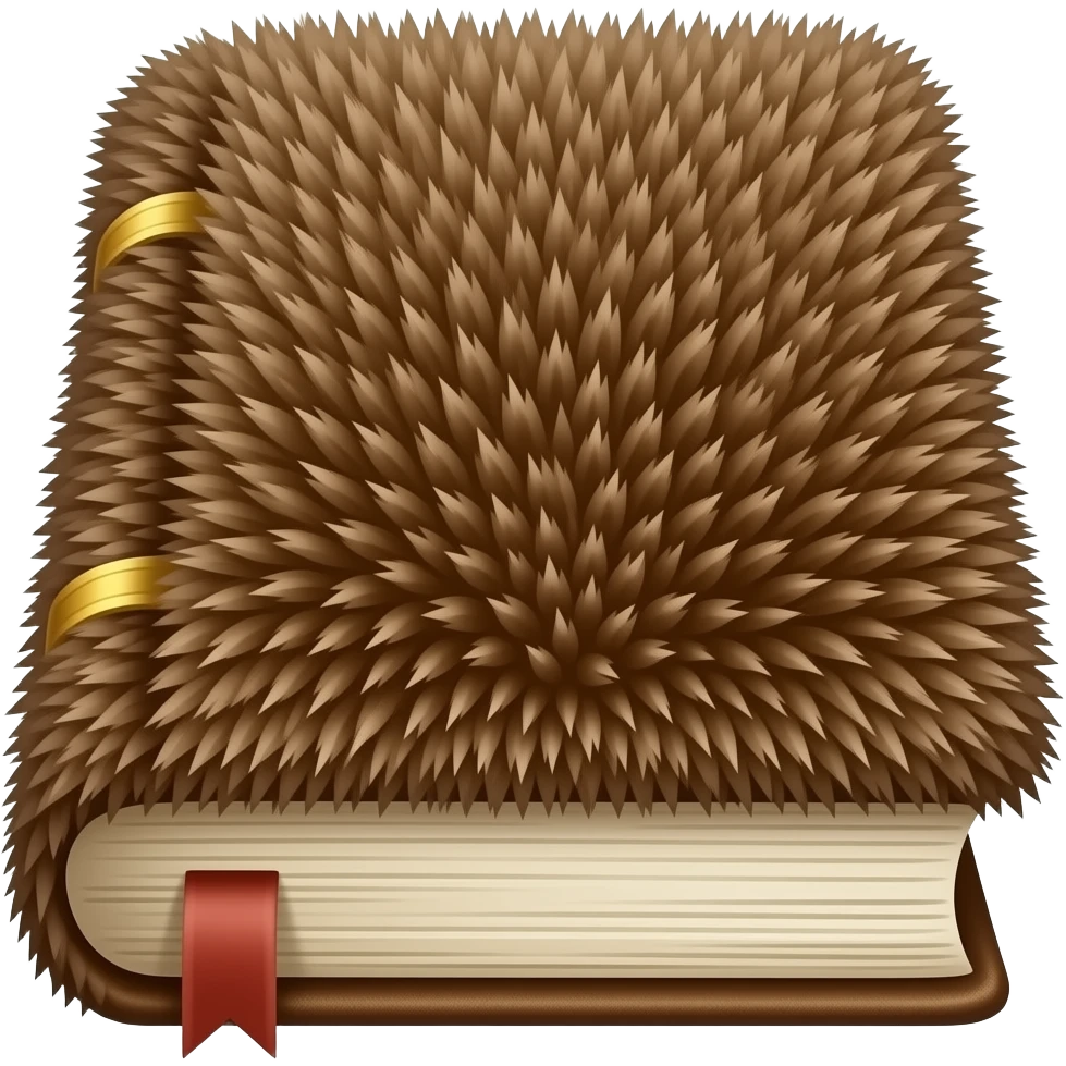 A shaggy brown book with strands of fur on the cover, a view of the book from the pages emoji