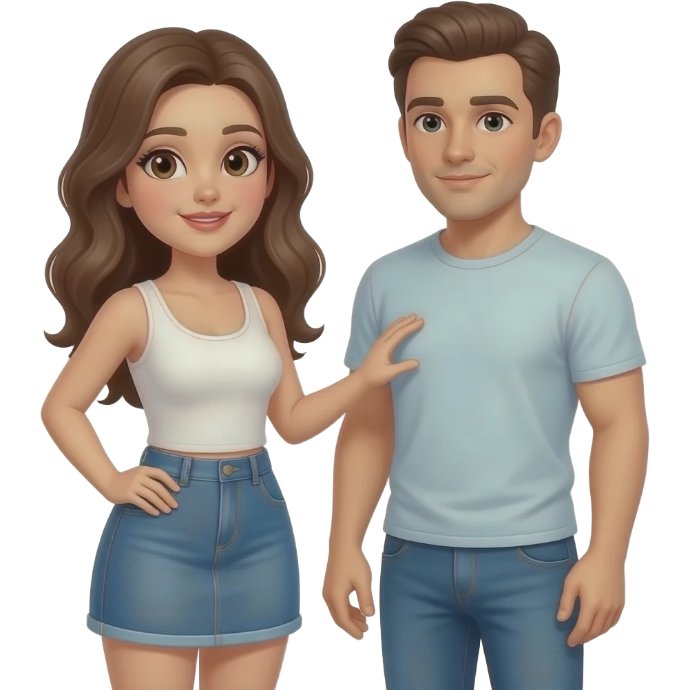 One woman with brown eyes, light skin brown hair, light skin standing next to men light skin brown hair being sexual emoji