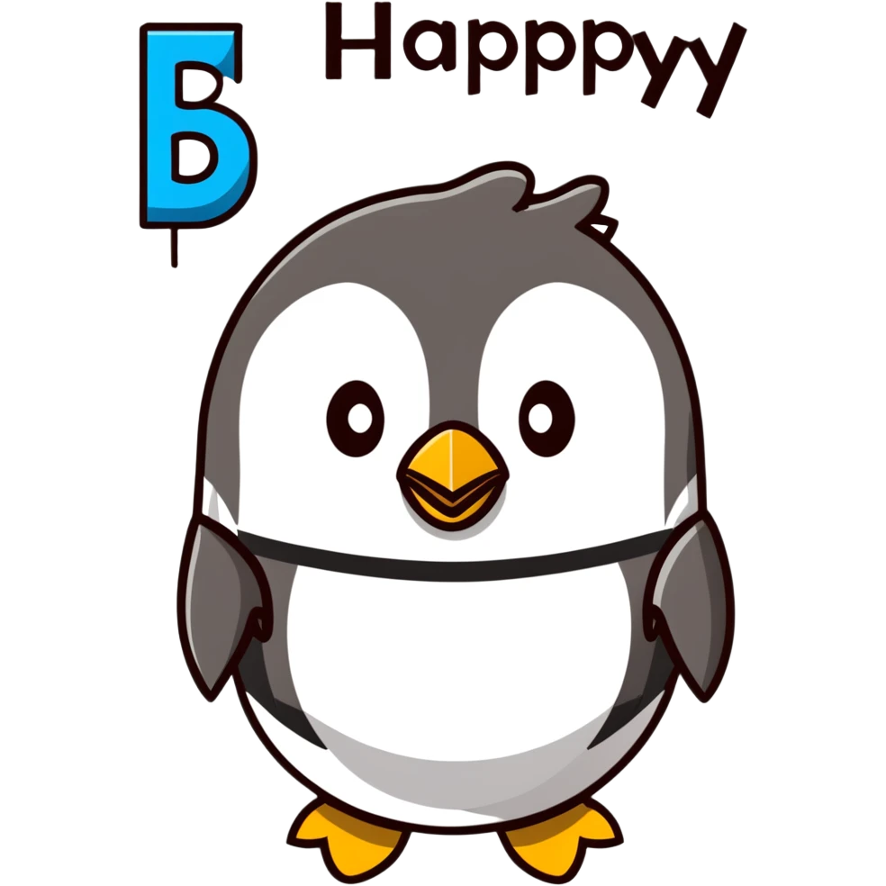 penguin holding a "Happy B-Day" banner emoji