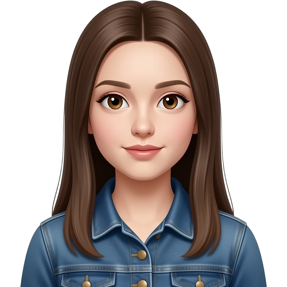 realistic beautiful super white pale skin long straight brown girl brown eyes long face wearing jeans overall HD emoji