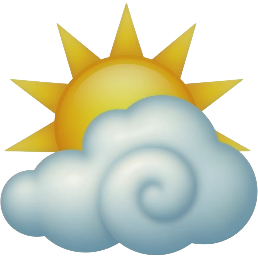 sun shinning from behind 2D carton style fluffy whirly looking cloud without background emoji