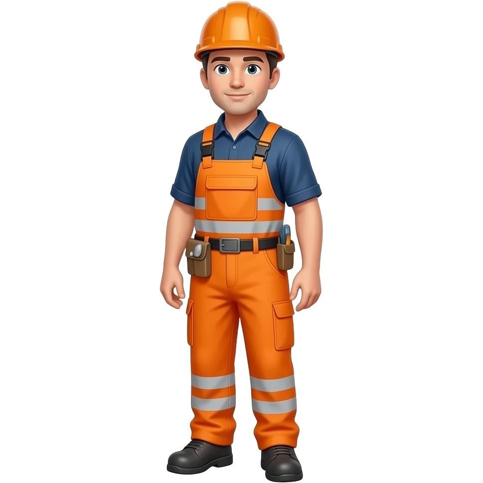 engineer standing sideways in full hi vis orange overalls, with sleeves emoji