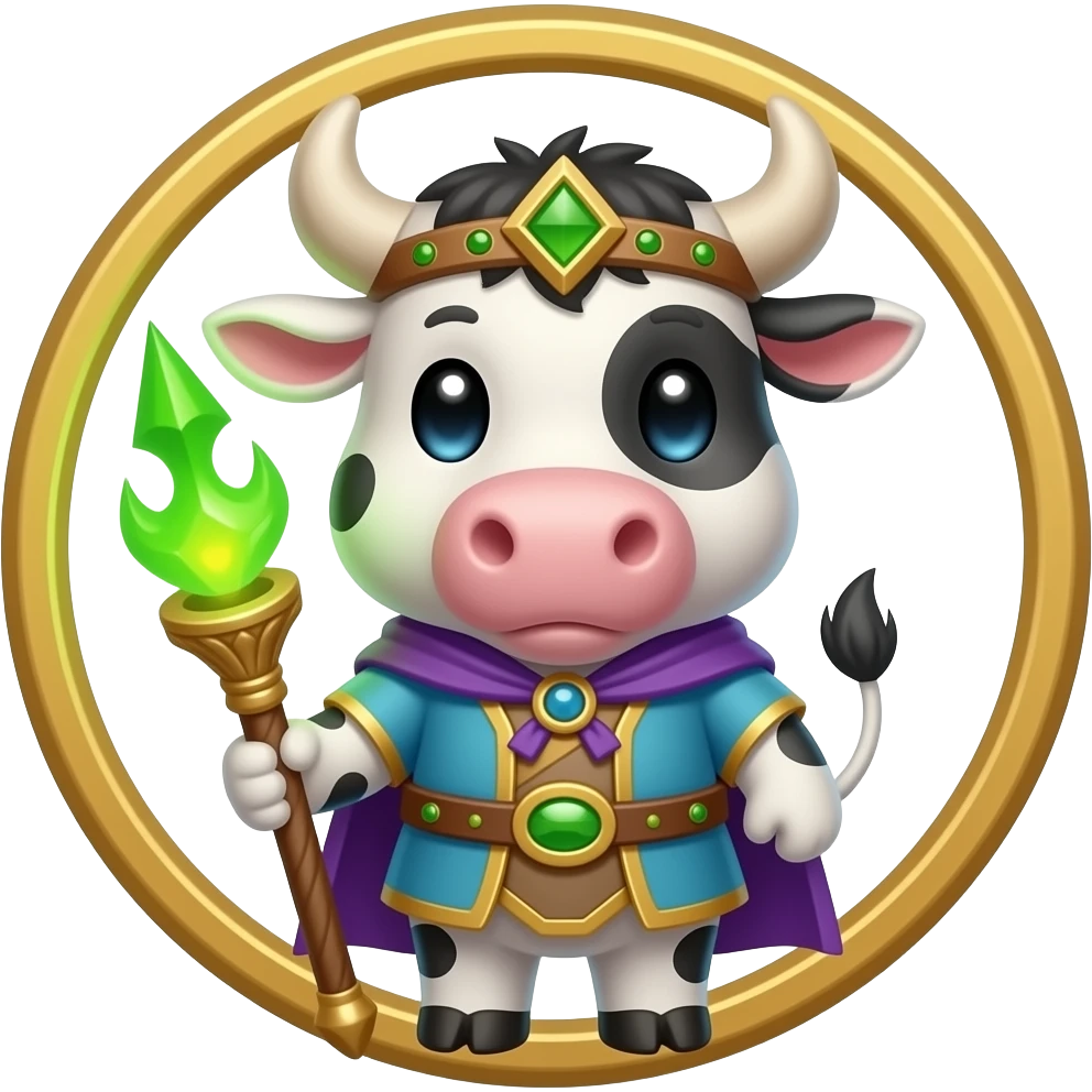 A cute cow Druid, with a golden boarder around it emoji