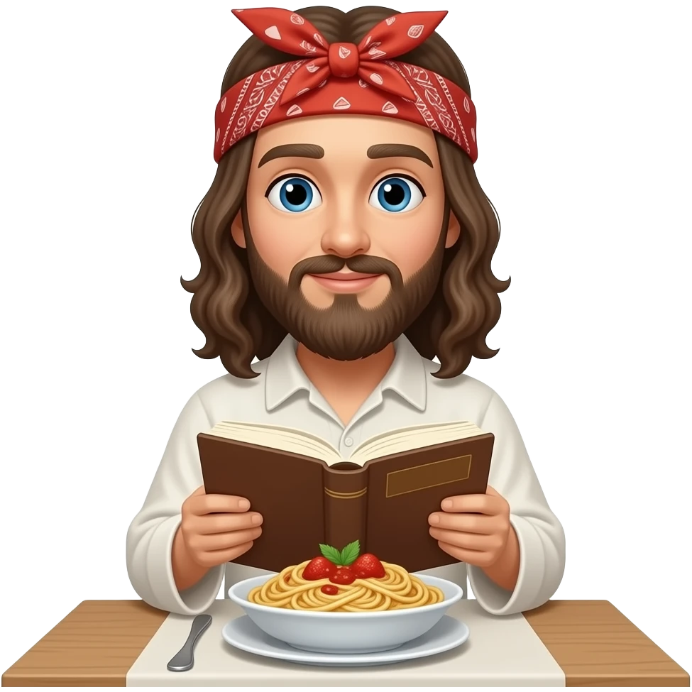 Spaghetti with Bible and bandanna and face emoji