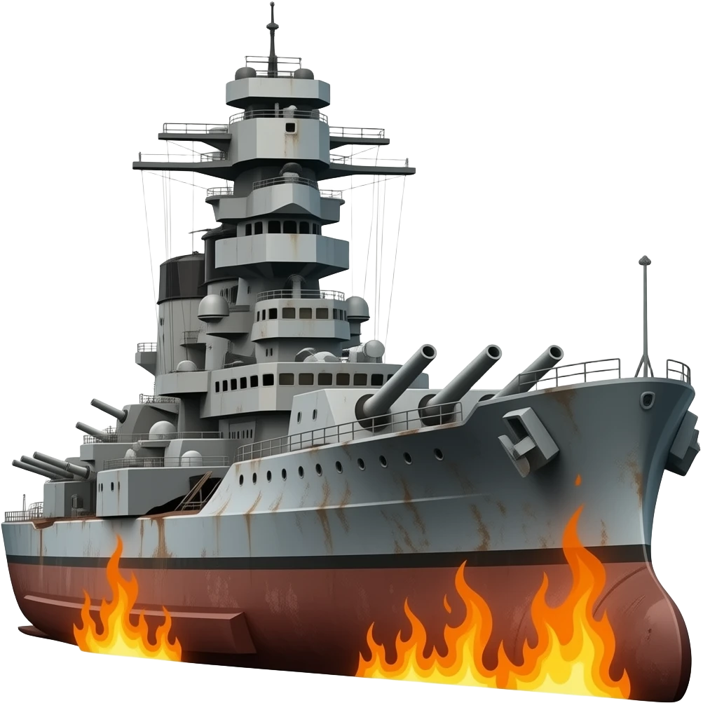 damaged warship rusty flames emoji