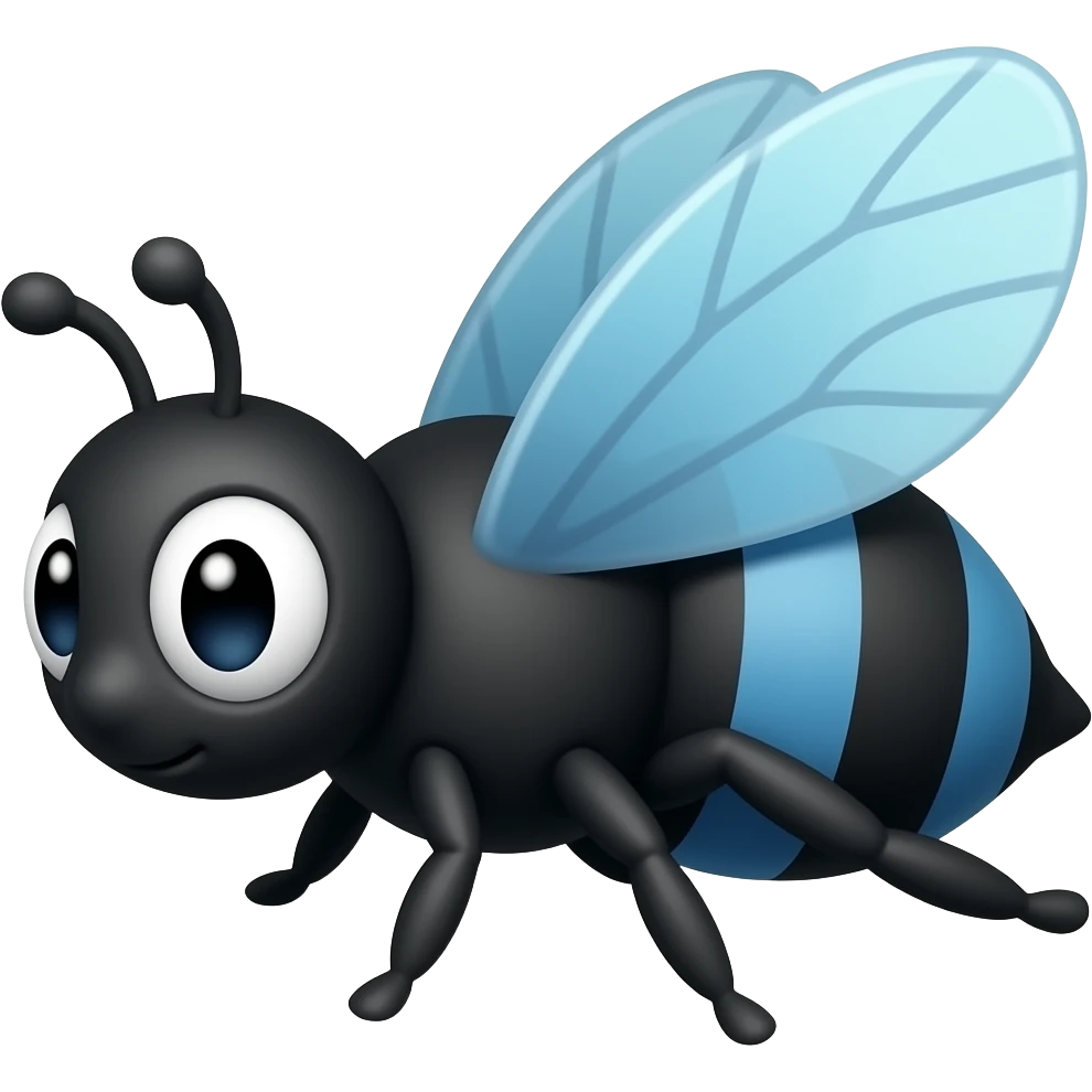 Cartoon 2d all black fly with blue wings emoji