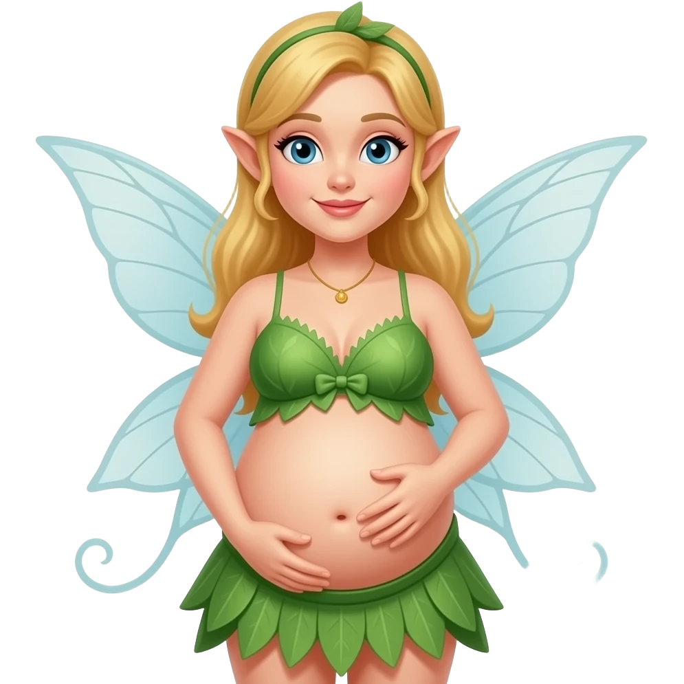 A fairy with a large overstuffed tummy makes her look heavily pregnant,her bellybutton likes kissing everything. emoji