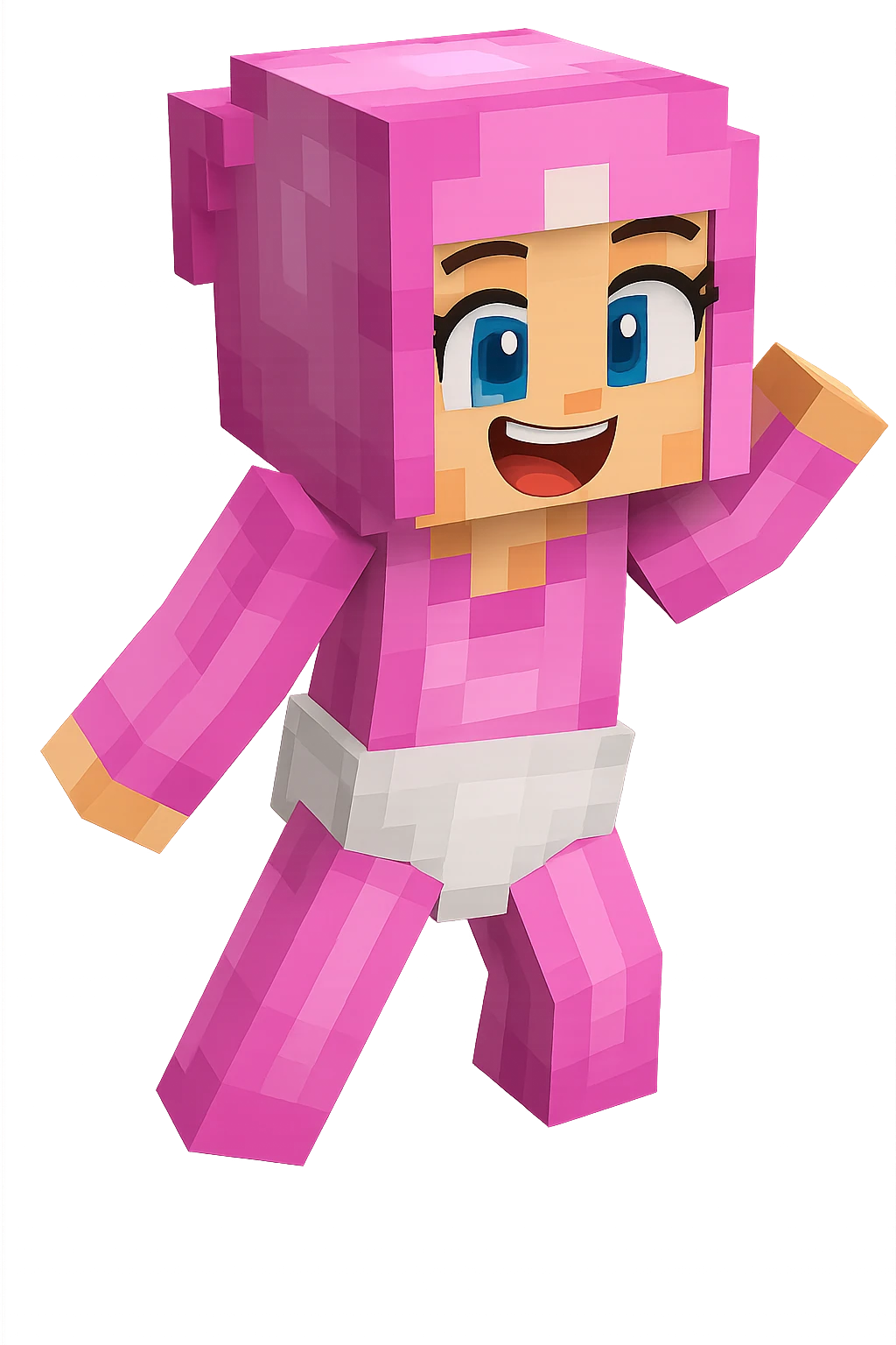 Extract the three Minecraft baby characters from the image as separate images, each on a transparent background. Keep the original Minecraft cartoon style and appearance exactly as in the reference. emoji