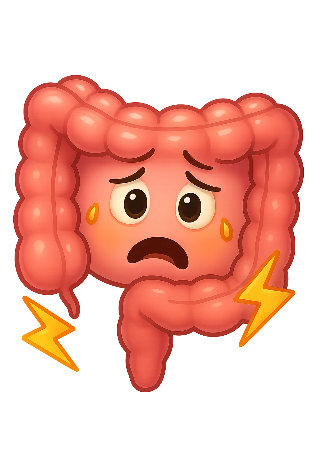emoji stile iphone di un intestino con mal di pancia, espressione preoccupata emoji