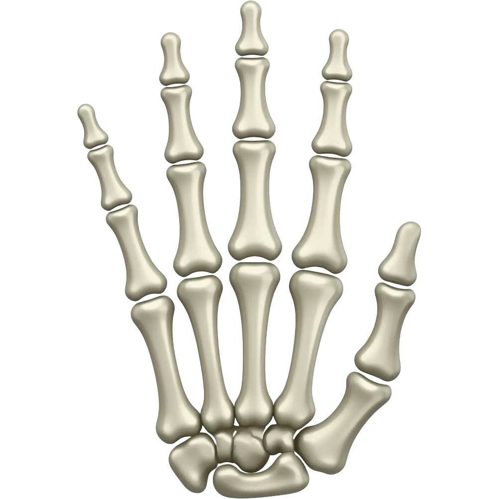 skeleton hand with 4 fingers and a thumb flipped touching the palm of the hand emoji