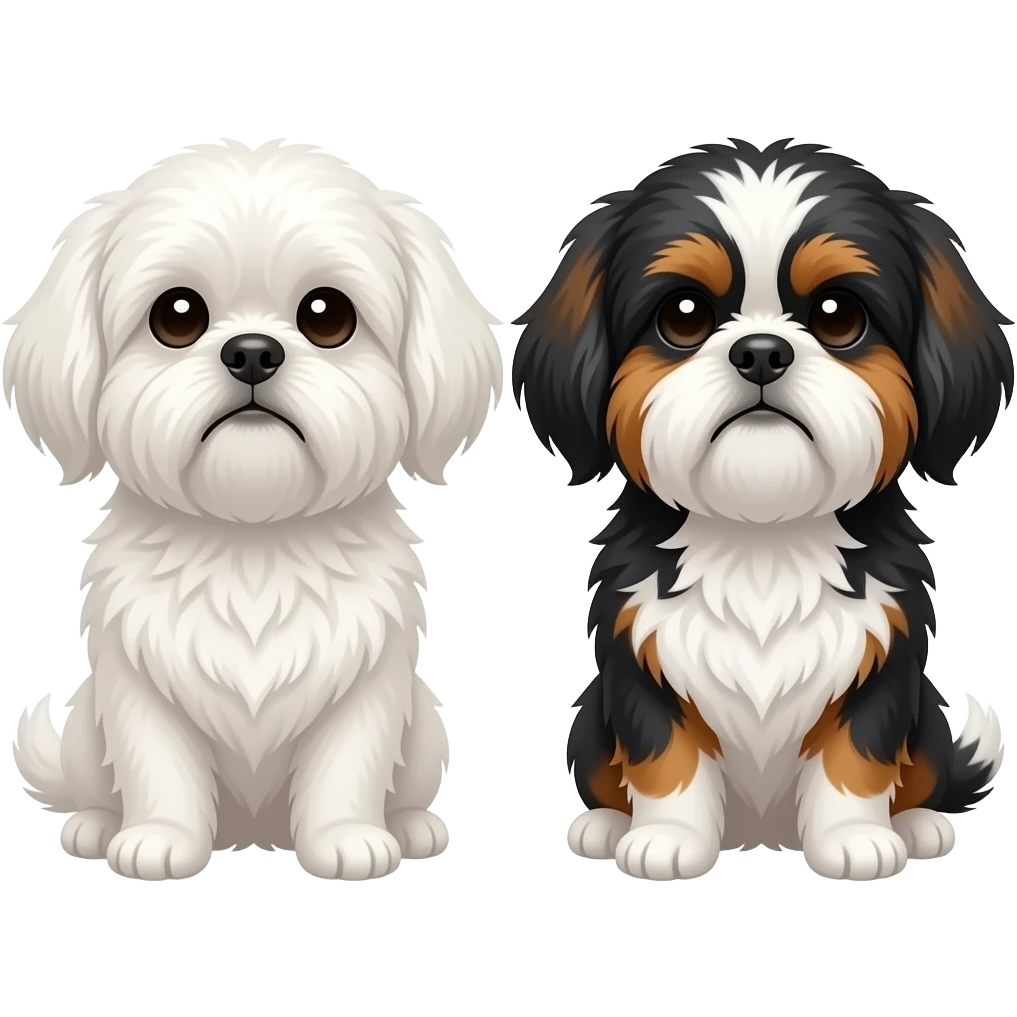 two Shih Tzu  one white one tricolor black brown white emoji