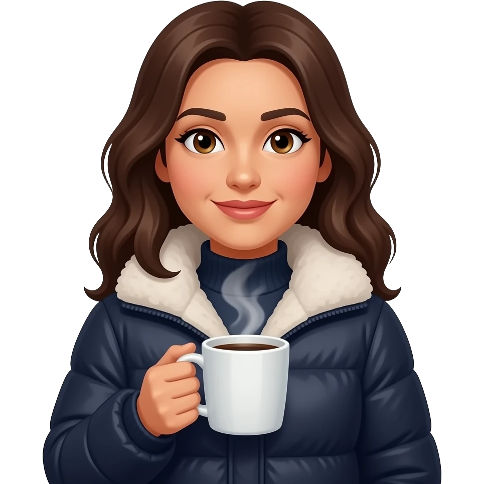 latina woman with Winter Jacket and Hot Coffee emoji