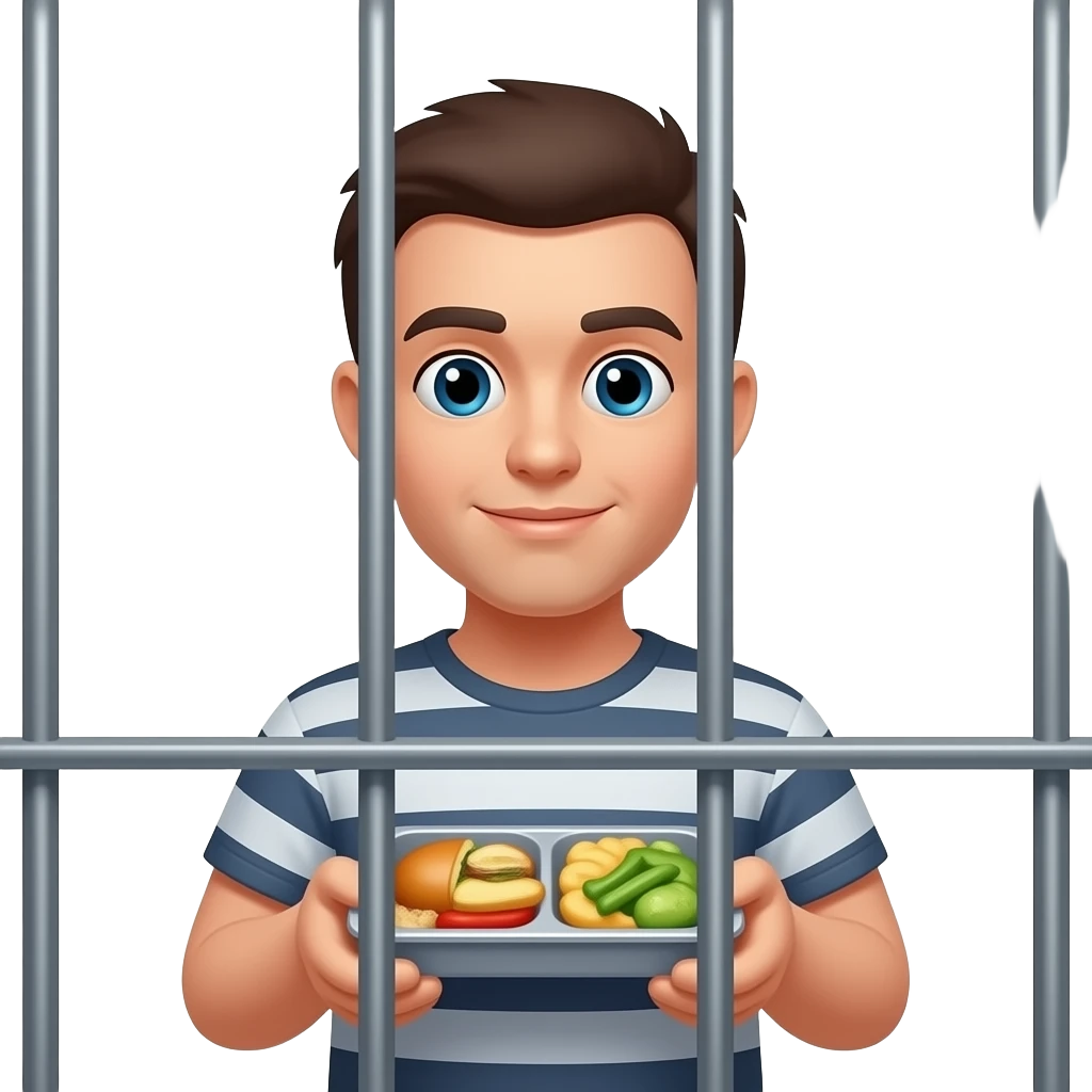 A TRANSPARENT BACKGOUND PICTURE OF A JAIL   WITH A PERSON LOOKING THROUGH SMALL BARS AND A FOOD HOLDER TRAY emoji